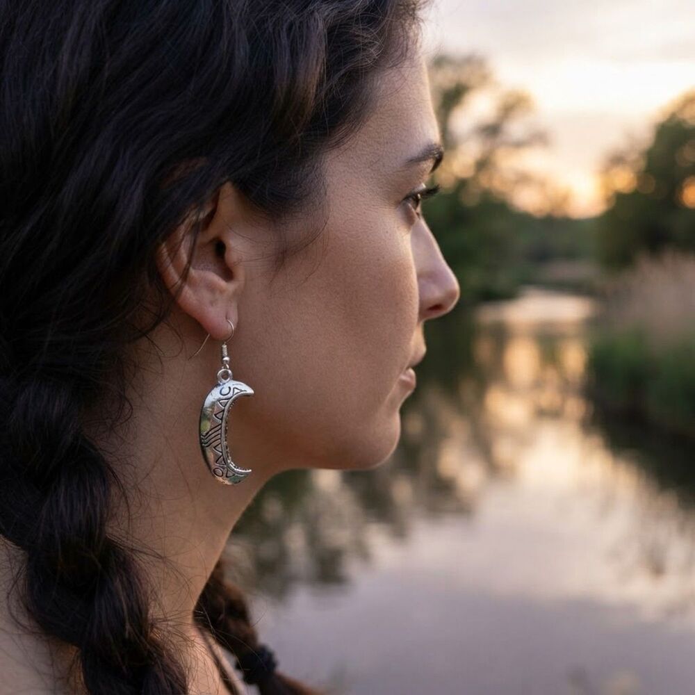 3D Indian Design Canoe Earrings NEW Silver Dangle French Hook Southwest